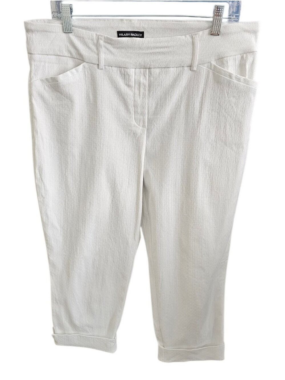 HILARY RADLEY White Cropped Ankle Dress Pants Size 14 Stretch Business Casual